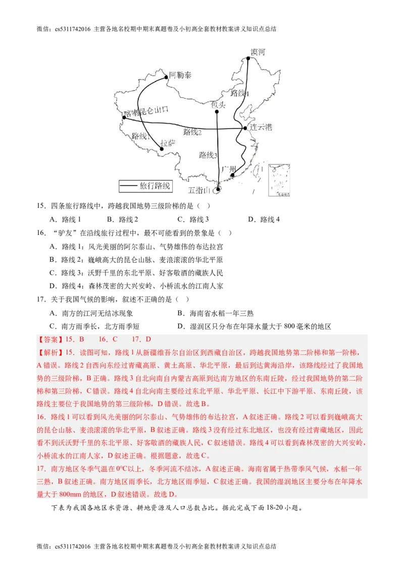 北京卷C（七年级地理&middot;期末真题&middot;必刷卷）-期末真题&middot;必刷卷2023-2024学年七年级地理下学期期末真题综合测试卷（解析版）(1)_北京初中期末题_C605-京七八九_B京地理七八九_地理_2022-2024