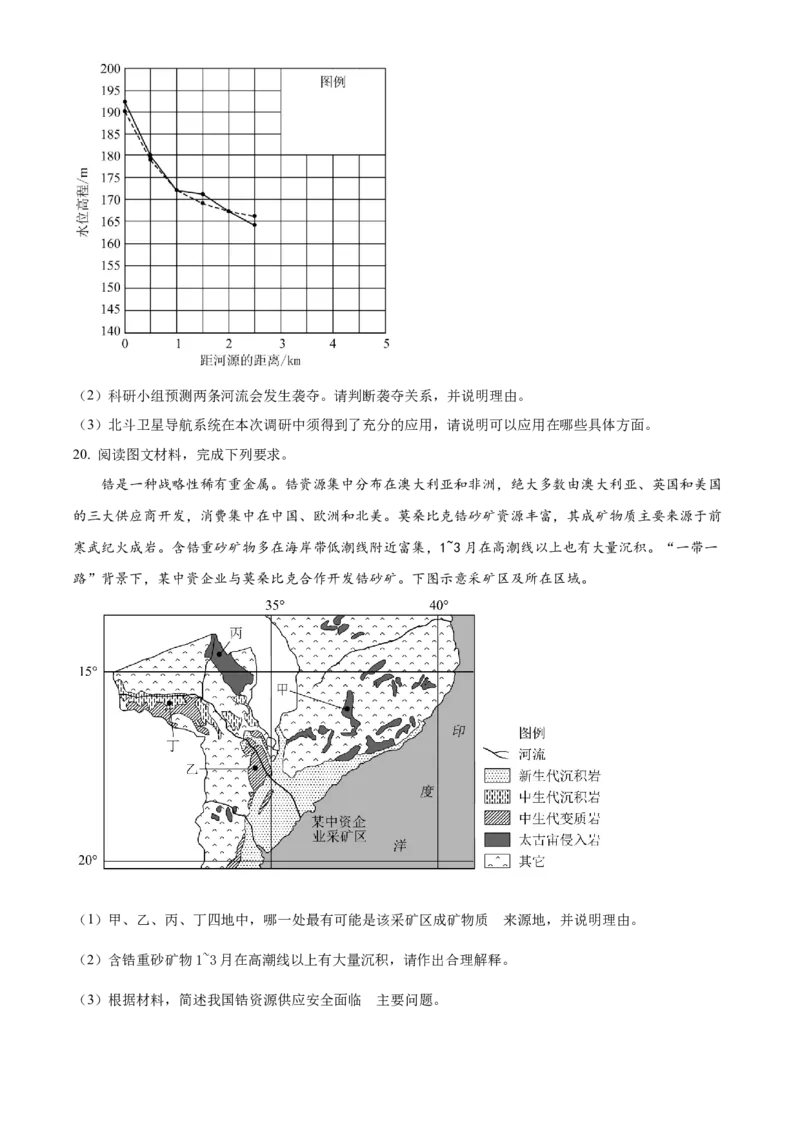 2023湖南高考地理真题（原卷版）_全国卷+地方卷_8.地理_1.地理高考真题试卷_2023年高考-地理_2023年湖南自主命题