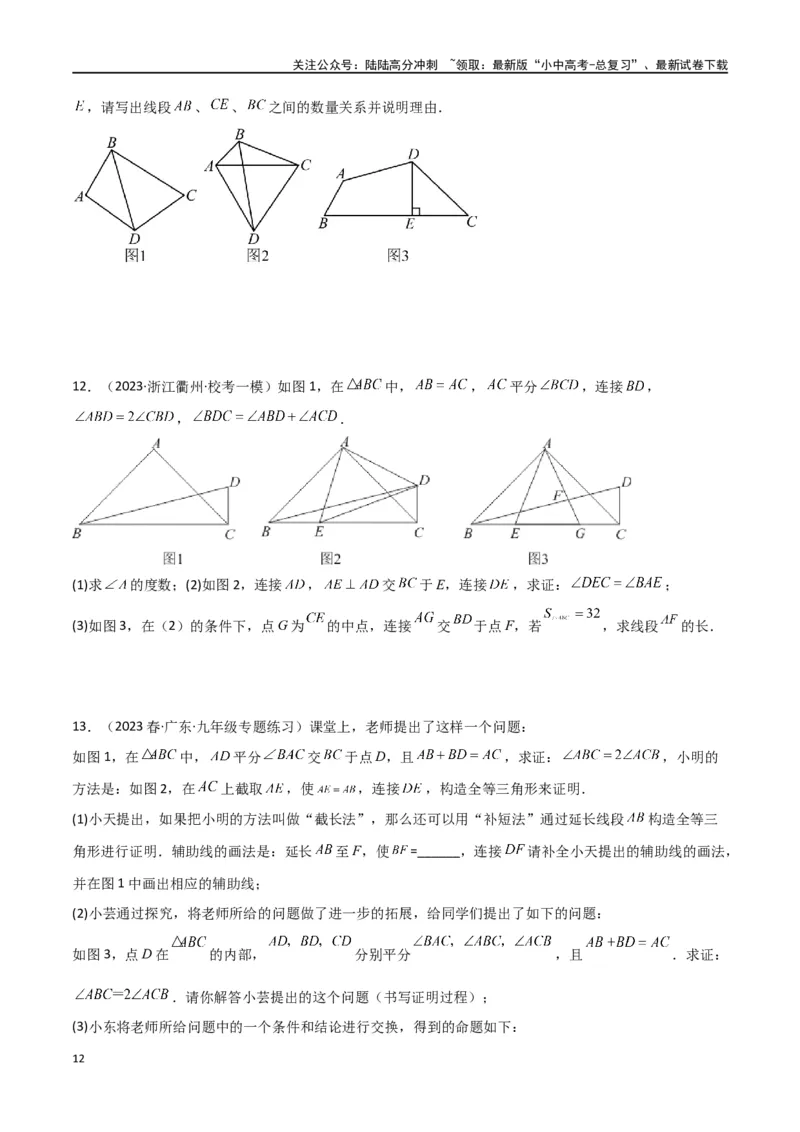 专题13全等模型-倍长中线与截长补短模型（原卷版）_02中考总复习（2026版更新中）_02-数学-中考总复习_2024年中考复习资料_专项复习资料