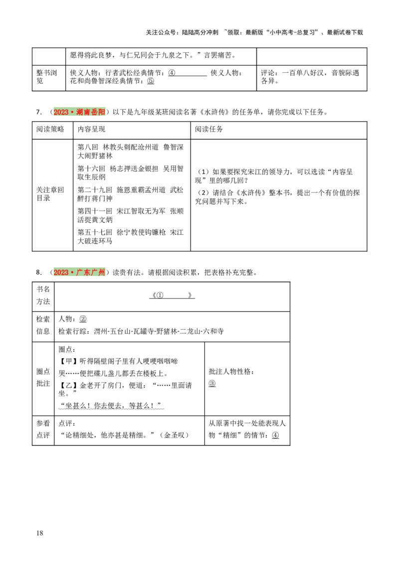 专题14《艾青诗选》《水浒传》（6份思维导图+2部名著梳理+突破易错易混3法+名著解题4法）（原卷版）_02中考总复习（2026版更新中）_01-语文-中考总复习_2025年中考资料