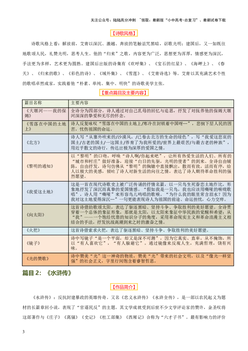 专题14《艾青诗选》《水浒传》（6份思维导图+2部名著梳理+突破易错易混3法+名著解题4法）（原卷版）_02中考总复习（2026版更新中）_01-语文-中考总复习_2025年中考资料