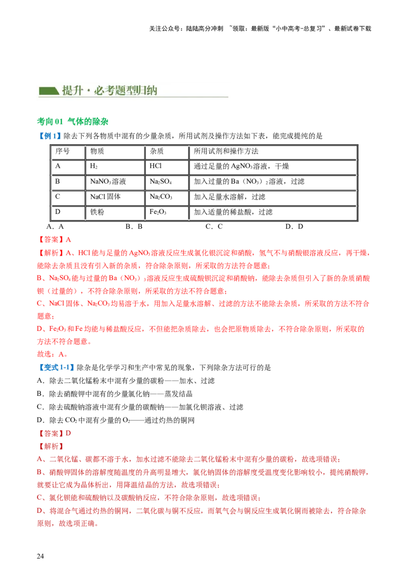 专题15物质的检验、鉴别与除杂（讲义）-2024年中考化学一轮复习讲练测（全国通用）（解析版）_02中考总复习（2026版更新中）_05-化学-中考总复习_2024年中考复习资料_一轮复习资料