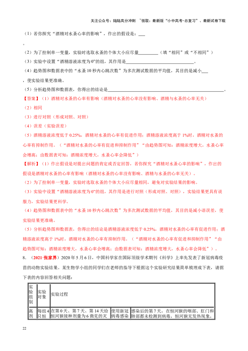 专题14&nbsp;健康地生活（解析版）_02中考总复习（2026版更新中）_08-生物-中考总复习_2024年中考复习资料_专项复习_完三年（2021-2023）中考生物真题分项汇编（全国通用）_答案解析版