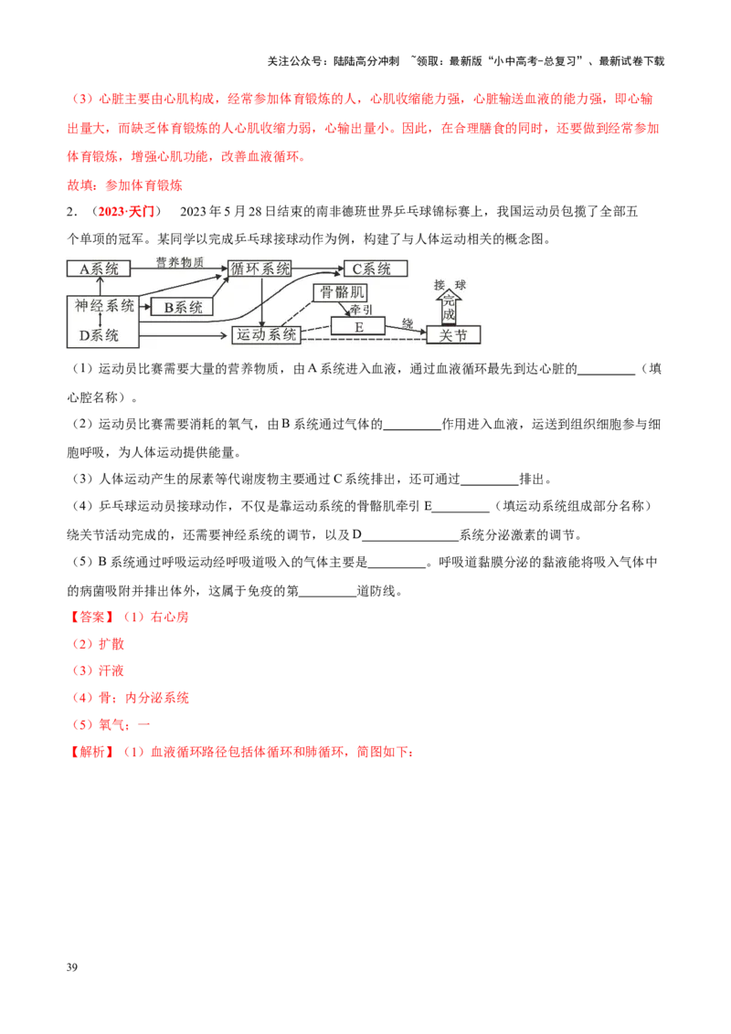 专题14&nbsp;健康地生活（解析版）_02中考总复习（2026版更新中）_08-生物-中考总复习_2024年中考复习资料_专项复习_完三年（2021-2023）中考生物真题分项汇编（全国通用）_答案解析版
