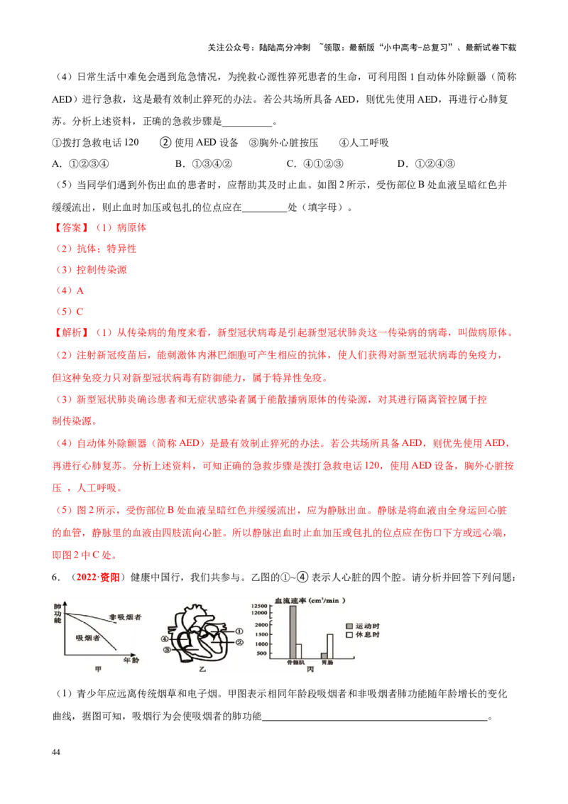 专题14&nbsp;健康地生活（解析版）_02中考总复习（2026版更新中）_08-生物-中考总复习_2024年中考复习资料_专项复习_完三年（2021-2023）中考生物真题分项汇编（全国通用）_答案解析版