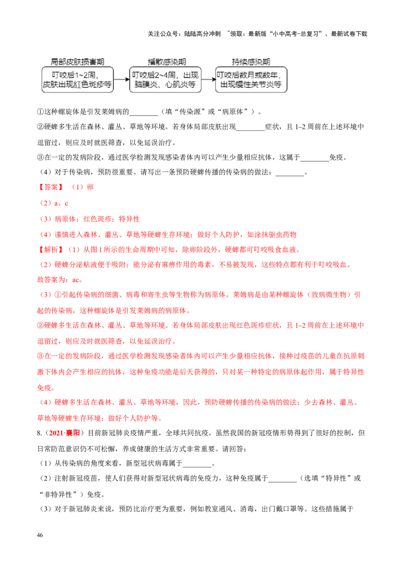 专题14&nbsp;健康地生活（解析版）_02中考总复习（2026版更新中）_08-生物-中考总复习_2024年中考复习资料_专项复习_完三年（2021-2023）中考生物真题分项汇编（全国通用）_答案解析版