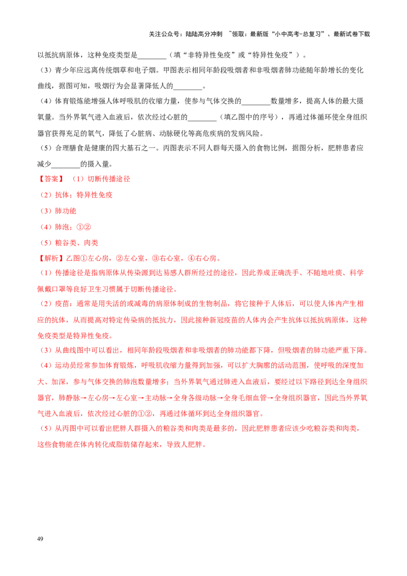 专题14&nbsp;健康地生活（解析版）_02中考总复习（2026版更新中）_08-生物-中考总复习_2024年中考复习资料_专项复习_完三年（2021-2023）中考生物真题分项汇编（全国通用）_答案解析版