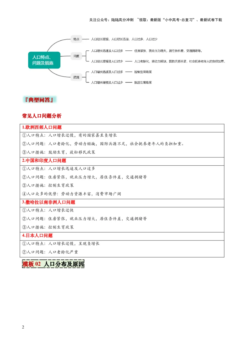 专题13人口问题类（答题模板）（解析版）_02中考总复习（2026版更新中）_09-地理-中考总复习_2025中考地理复习资料_2025年中考地理答题方法模板