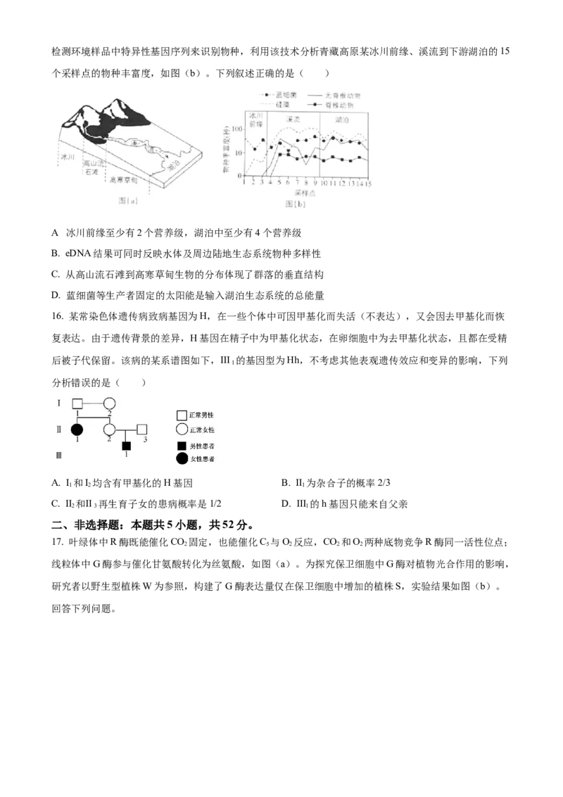 2025年高考生物真题（陕西、山西、青海、宁夏）（原卷版）_全国卷+地方卷_6.生物_1.生物高考真题试卷_2025年高考-生物_2025年高考生物真题（陕西山西青海宁夏）