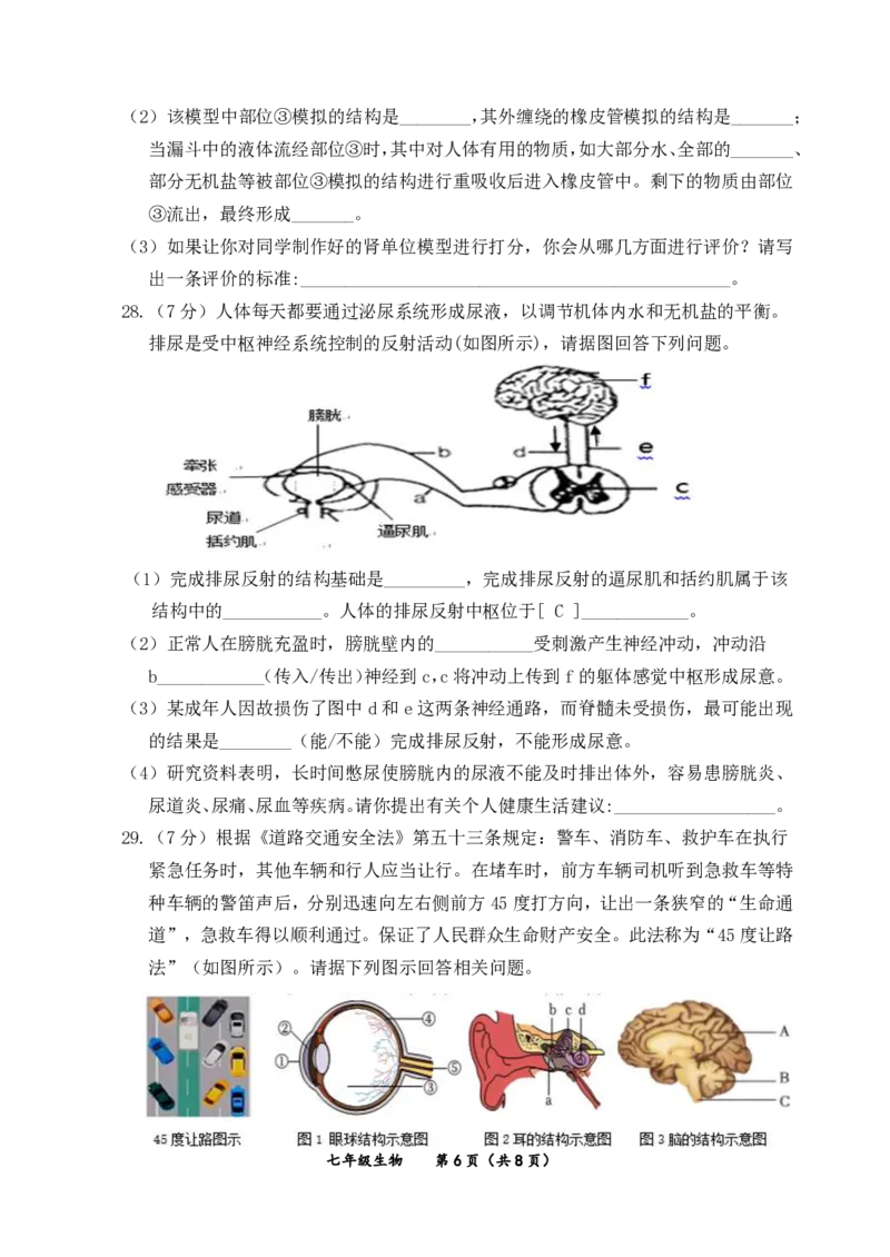 北京市延庆区2023-2024学年七年级下学期期末生物试卷(1)_北京初中期末题_C605-京七八九_B京生物七八九_北京7下生物_2022-2024_北京生物7下期末