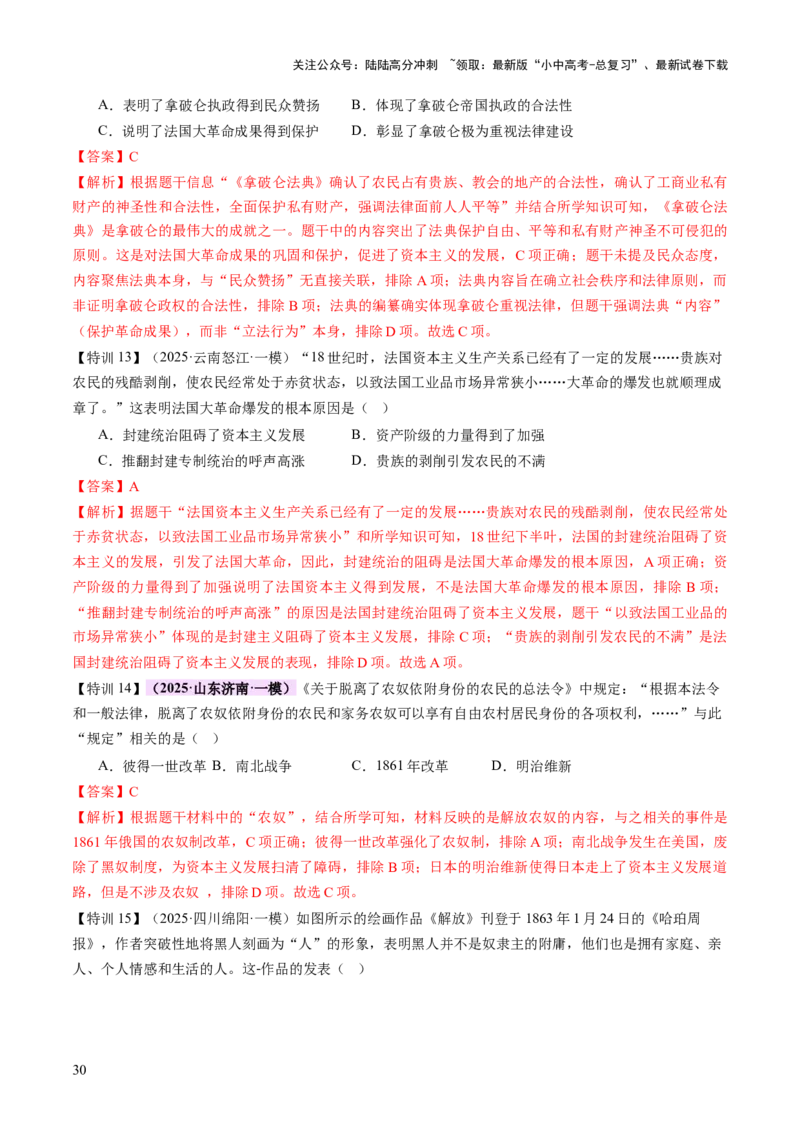 专题13蜕变之路：资本主义发展的历史演进（讲练）（解析版）_02中考总复习（2026版更新中）_06-历史-中考总复习_2025年中考复习资料_2025中考二轮课件ppt+讲义+练习历史_讲义+练习