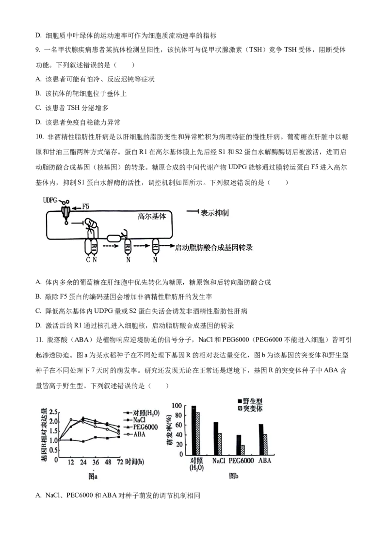 2024年高考生物真题（湖南自主命题）（原卷版）_全国卷+地方卷_6.生物_1.生物高考真题试卷_2024年高考-生物_2024年湖南自主命题-生物