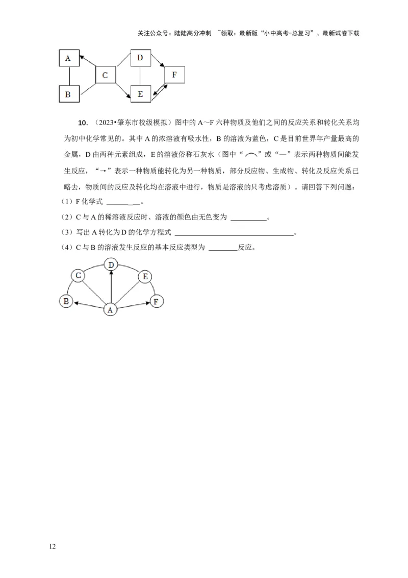专题13物质推断（原卷版）_02中考总复习（2026版更新中）_05-化学-中考总复习_2024年中考复习资料_二轮复习资料_2024年中考化学二轮专项复习核心考点讲解与必刷题型