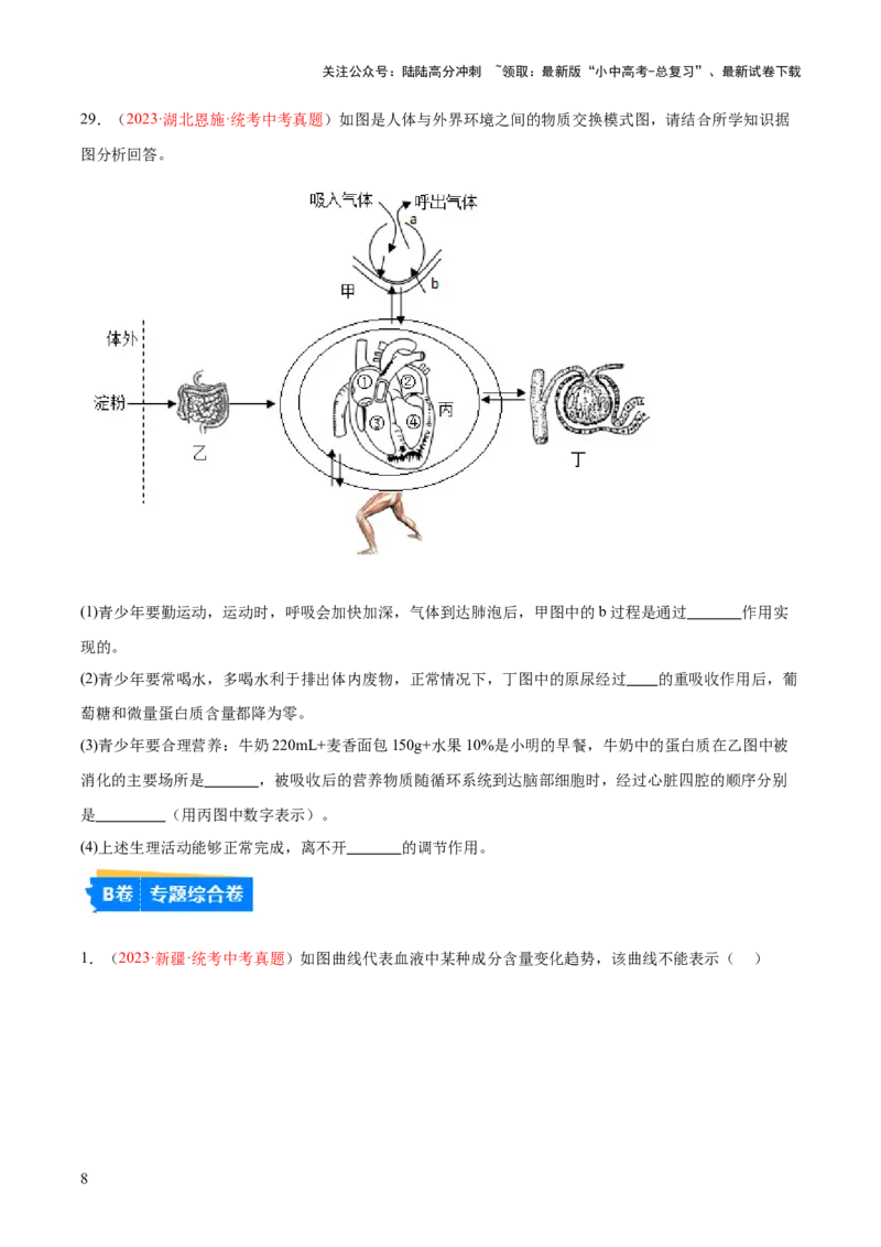 专题13人体内废物的排出（原卷版）_02中考总复习（2026版更新中）_08-生物-中考总复习_2024年中考复习资料_一轮复习_❤备战2024年中考生物一轮复习考点帮（全国通用）_练习