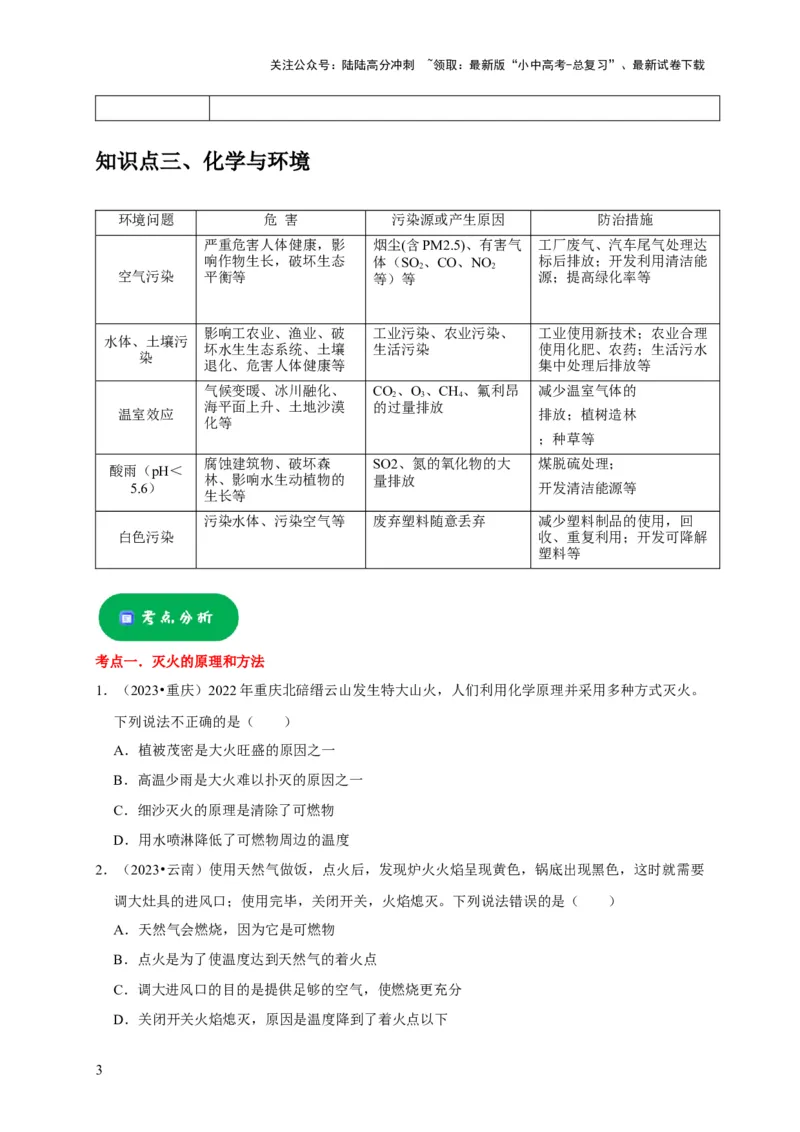 专题13化学与生活（原卷版）_02中考总复习（2026版更新中）_05-化学-中考总复习_2024年中考复习资料_专项复习资料_2024年中考化学复习考点一遍过（全国通用）