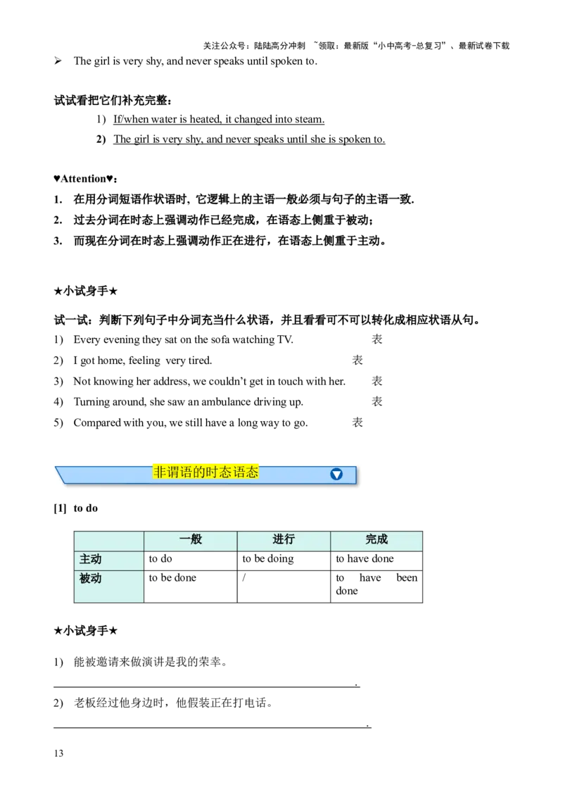 专题14非谓语动词知识梳理-口袋书2024年中考英语一轮复习知识清单（全国通用）（原卷版）_02中考总复习（2026版更新中）_03-英语-中考总复习_2024年中考复习资料_一轮复习