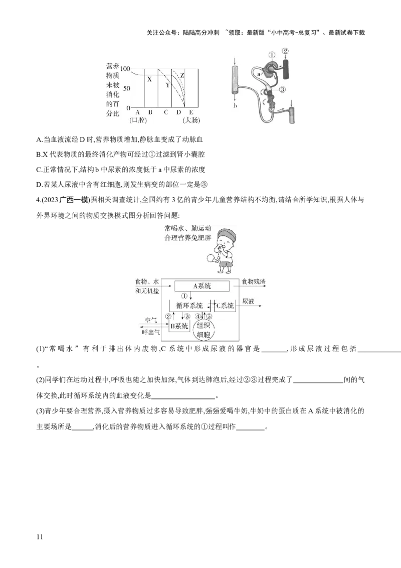 专题13人体内废物的排出（练习）（原卷版）_02中考总复习（2026版更新中）_08-生物-中考总复习_2024年中考复习资料_一轮复习_❤2024年中考生物一轮复习讲练测（全国通用）_练习