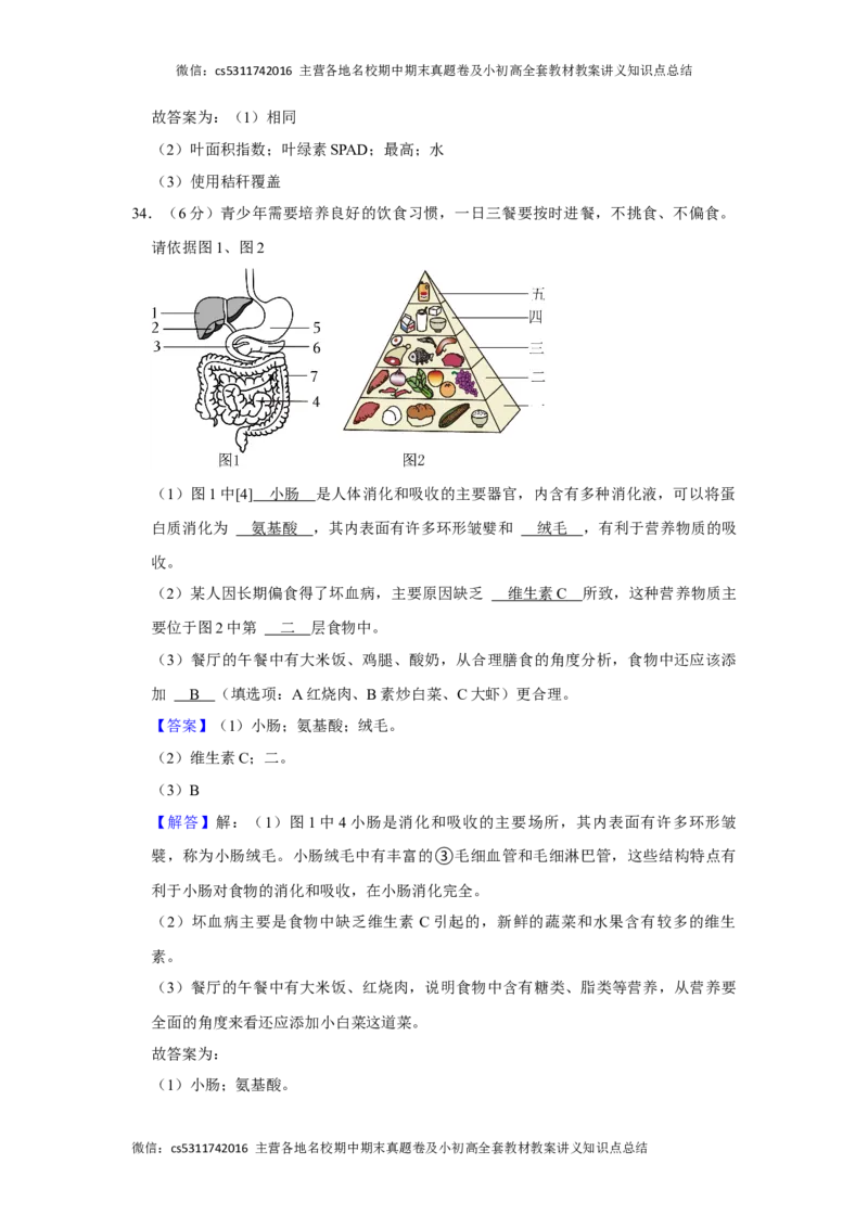 北京市顺义区2023-2024学年七年级上学期期末生物试卷(1)_北京初中期末题_C605-京七八九_B京生物七八九_北京7上生物_2022-2024_北京生物7上期末