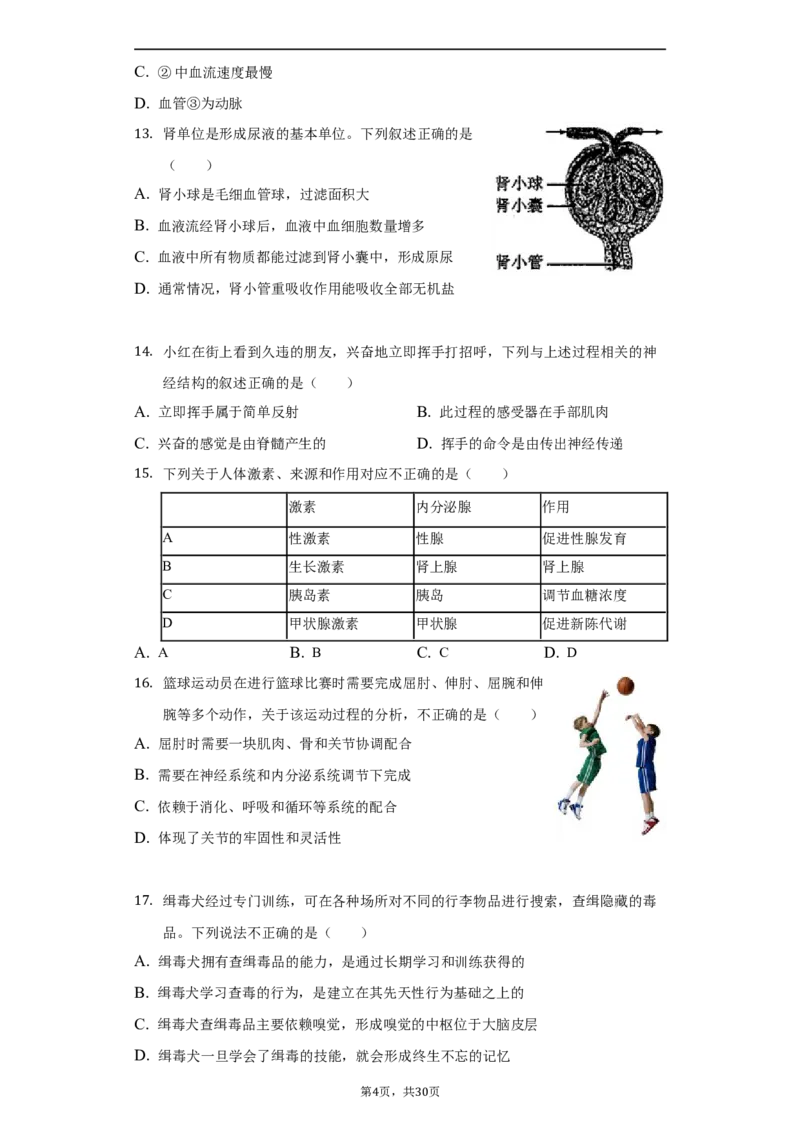 北京市第十三中分校2021-2022学年八年级下学期期中生物试卷(1)_北京初中期末题_C605-京七八九_B京生物七八九_北京八下生物