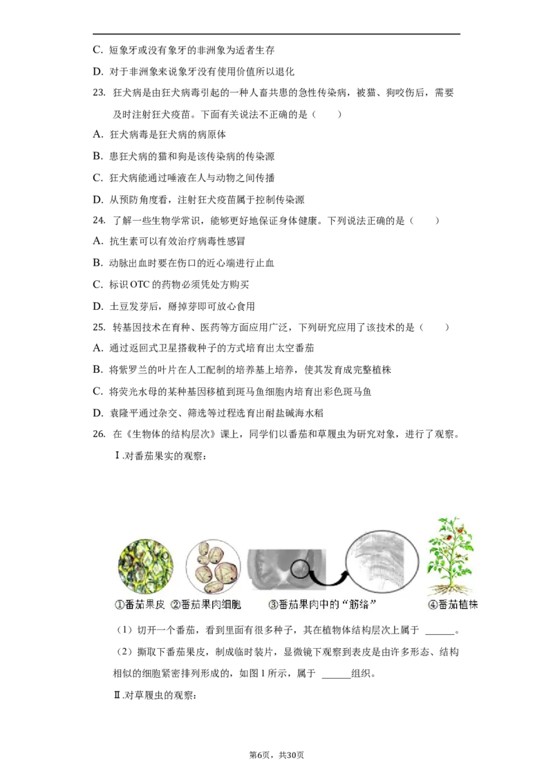 北京市第十三中分校2021-2022学年八年级下学期期中生物试卷(1)_北京初中期末题_C605-京七八九_B京生物七八九_北京八下生物