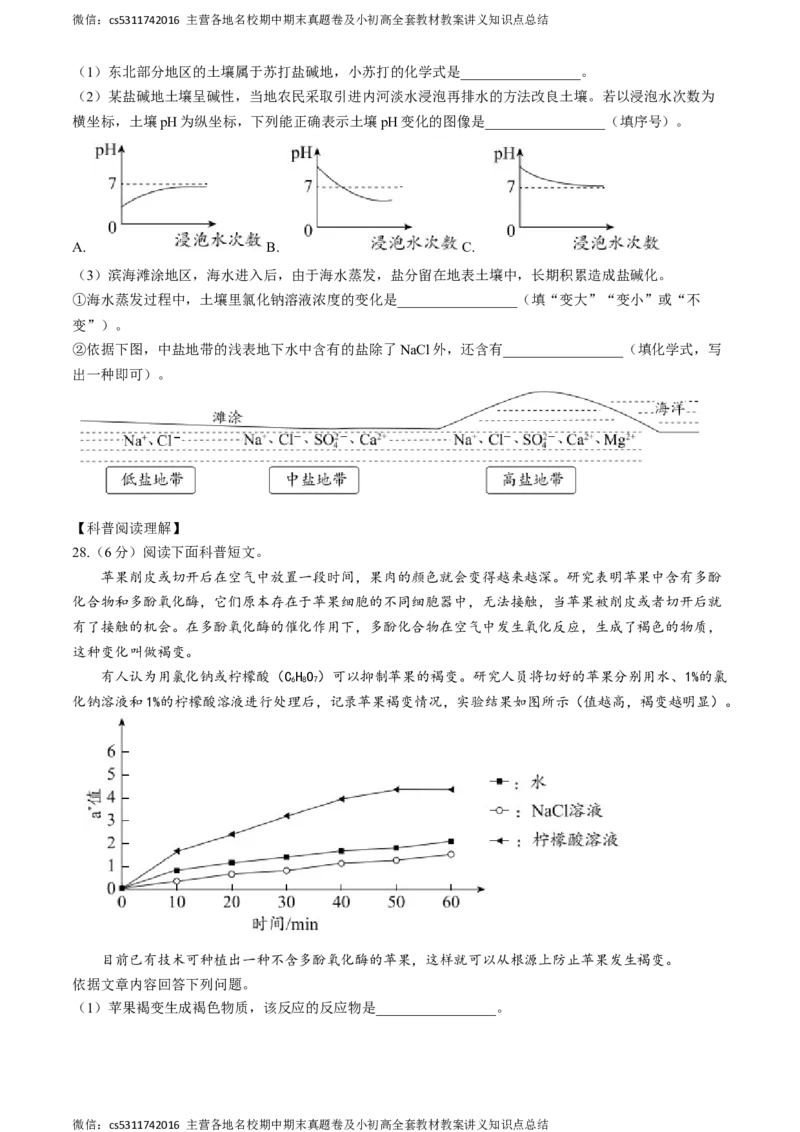 2024年北京市东城区中考一模化学试题(1)_北京初中期末题_C605-京七八九_B京化学七八九_北京9下化学（含中考模拟）_北京化学9下一二模
