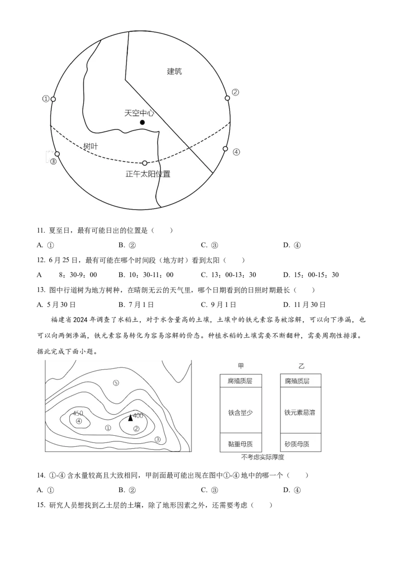 2024年高考地理真题（福建自主命题）（原卷版）_全国卷+地方卷_8.地理_1.地理高考真题试卷_2024年高考-地理_2024年福建自主命题-地理