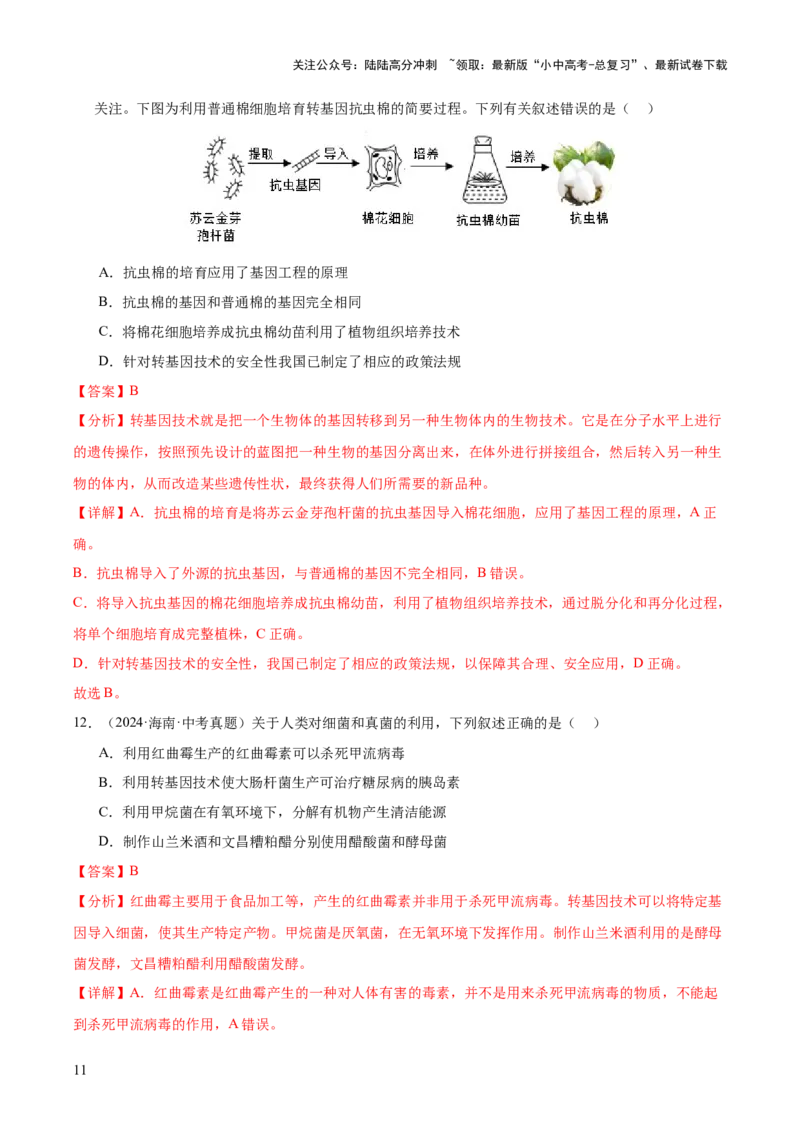 专题13生物技术（全国通用）（解析版）_02中考总复习（2026版更新中）_08-生物-中考总复习_2026年中考复习（更新中）_好题汇编三年（2023-2025）中考生物真题分类汇编（全国通用）