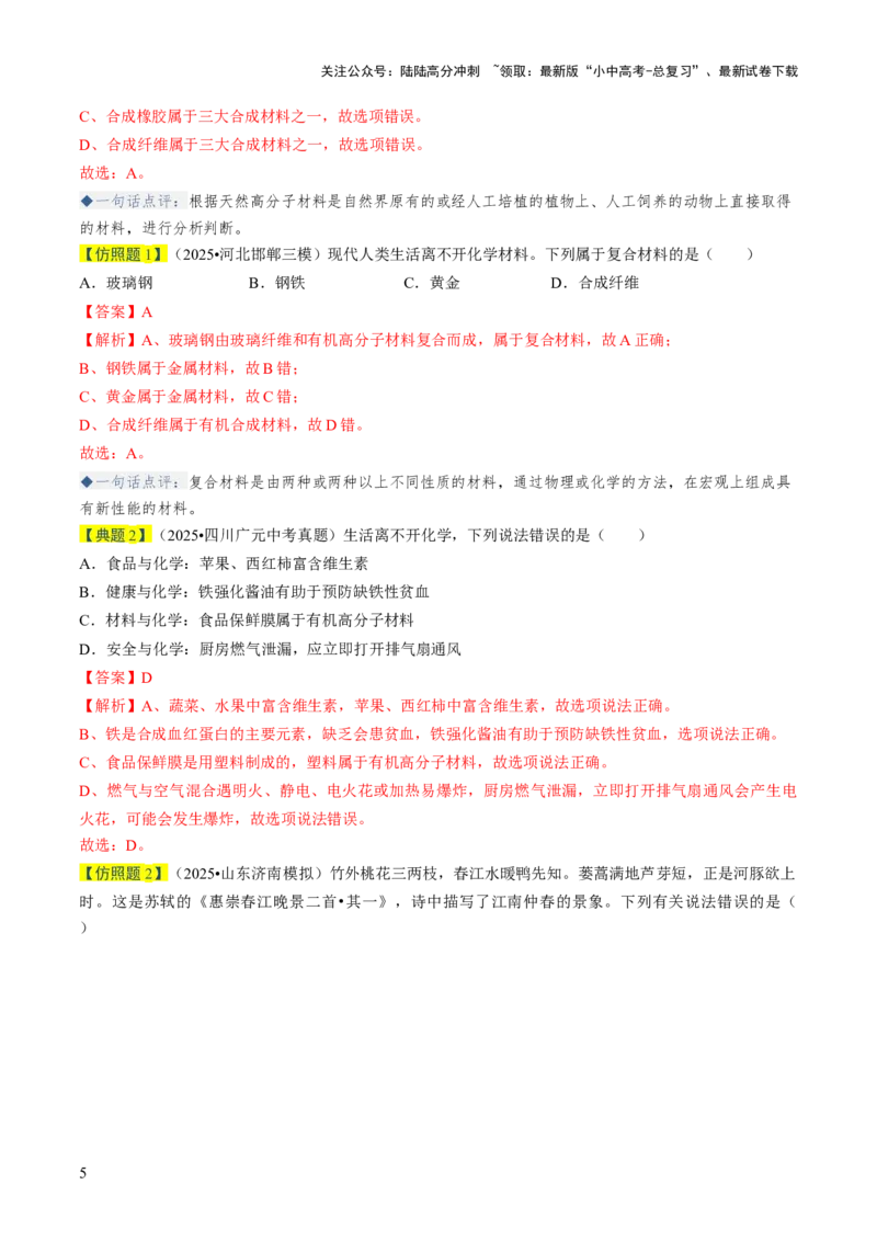 专题13化学与生活（解析版）_02中考总复习（2026版更新中）_05-化学-中考总复习_2026年中考复习（更新中）_备战2026年中考化学真题题源解密
