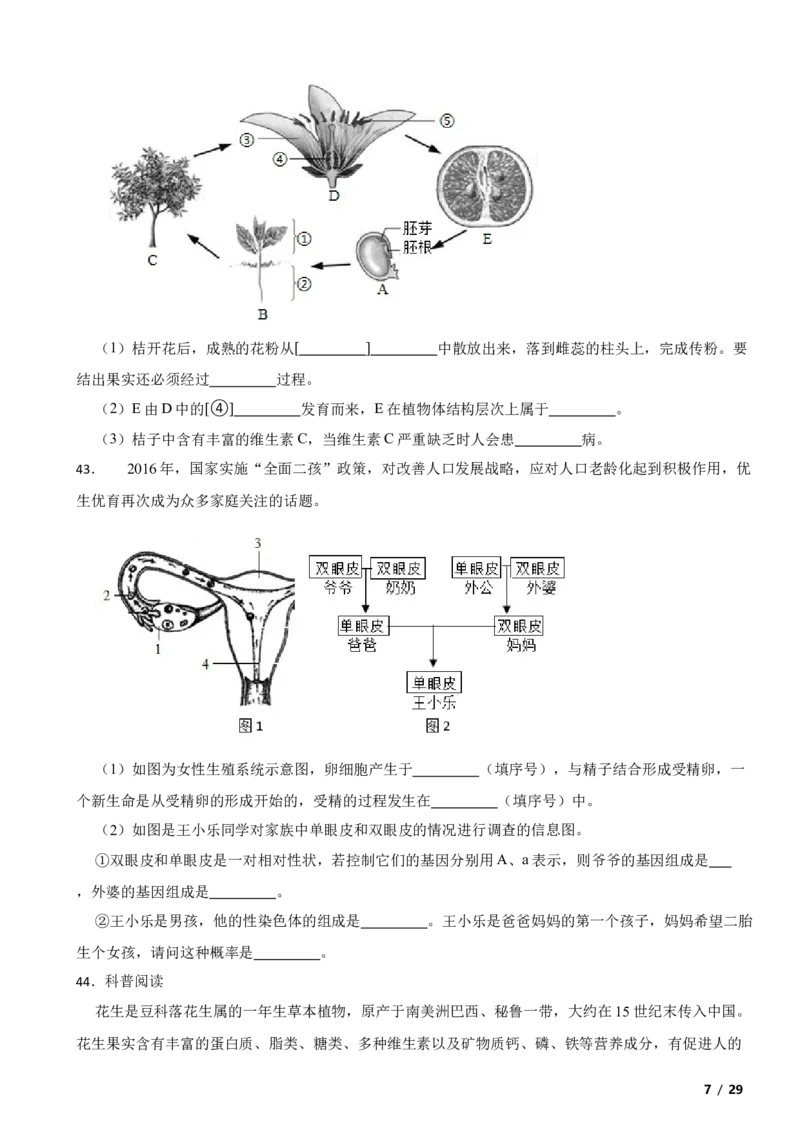 北京市平谷区2018-2019学年八年级上学期生物期末考试试卷附解析(1)_北京初中期末题_C605-京七八九_B京生物七八九_北京八上生物_2022-2023前