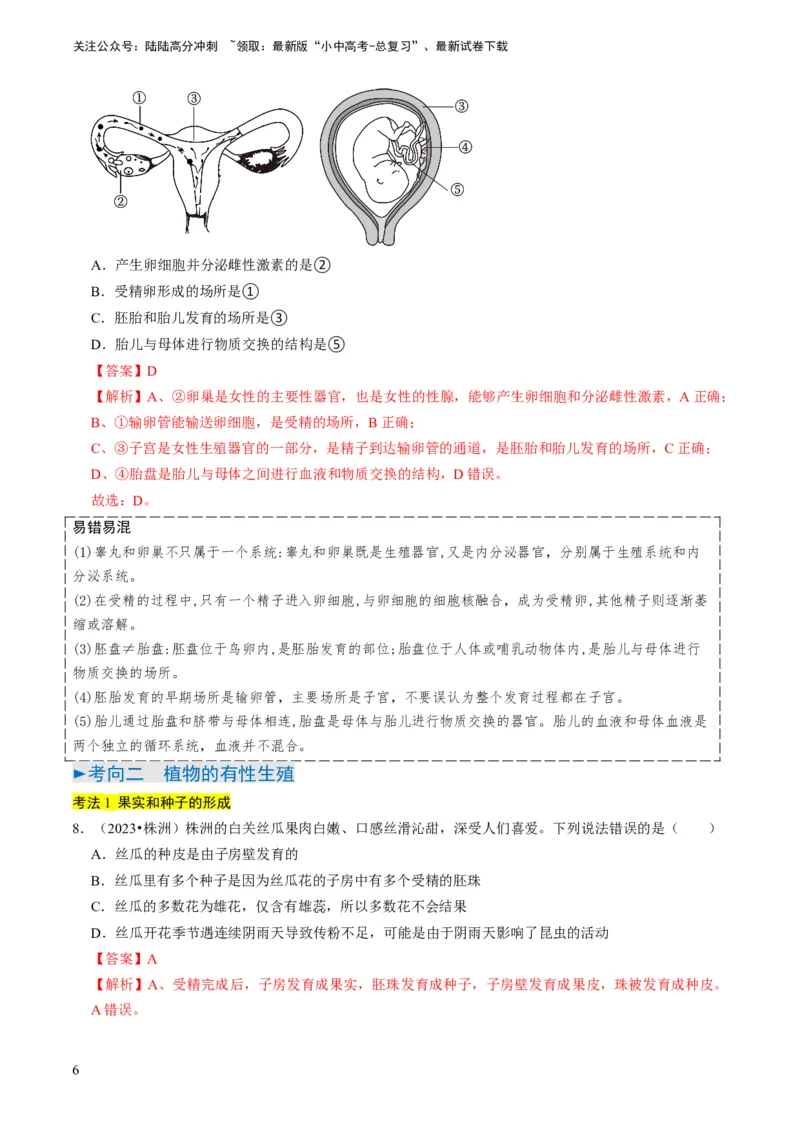 专题13生物的生殖和发育（解析版）_02中考总复习（2026版更新中）_08-生物-中考总复习_2024年中考复习资料_专项复习_备战2024年中考生物真题题源解密