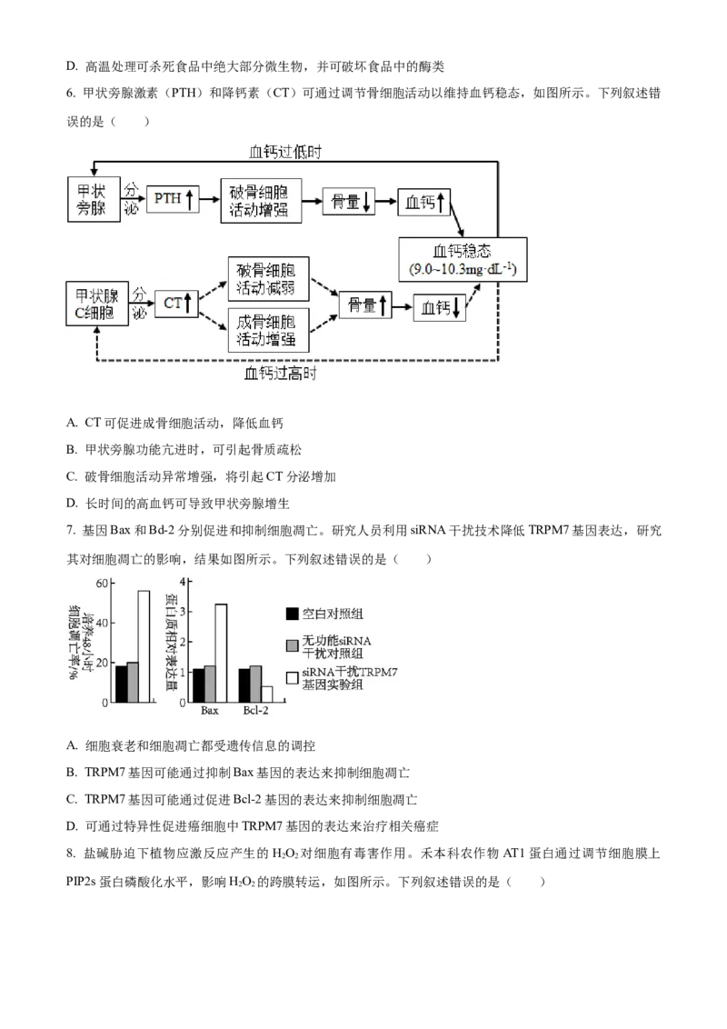2023年高考生物真题（湖南自主命题）（原卷版）_全国卷+地方卷_6.生物_1.生物高考真题试卷_2023年高考-生物_2023年湖南自主命题