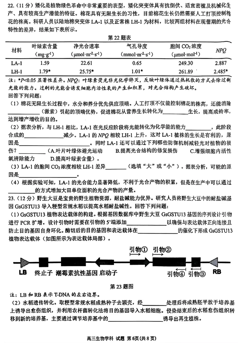 2024-2025学年第一学期天域全国名校协作体联考生物试题_A1502026各地模拟卷（超值！）_10月_2410072025届天域全国名校协作体浙江省10月联考