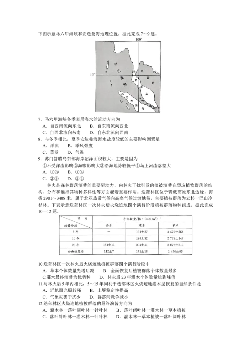 2025届九师联盟高三10月期中联考地理试题（W）（含答案）_A1502026各地模拟卷（超值！）_10月_2410252025届九师联盟高三10月期中联考（10.24）