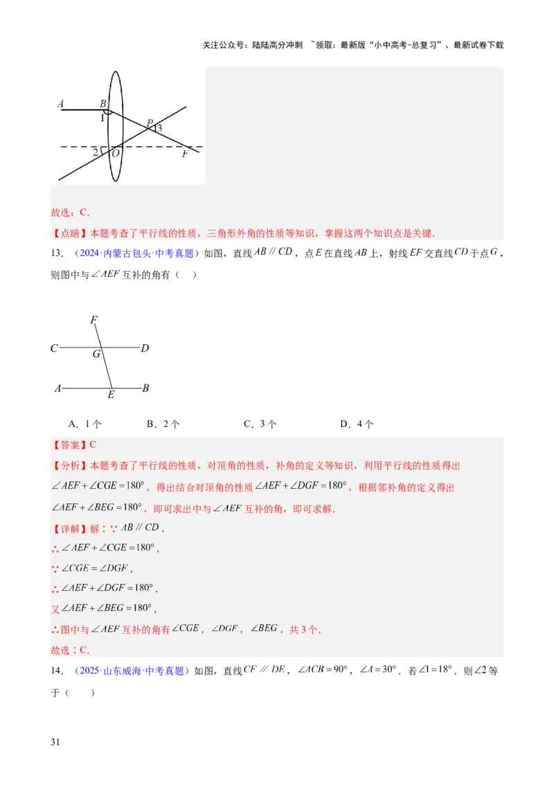 专题13几何图形初步与平行线（全国通用）（解析版）_02中考总复习（2026版更新中）_02-数学-中考总复习_2026年中考复习（更新中）