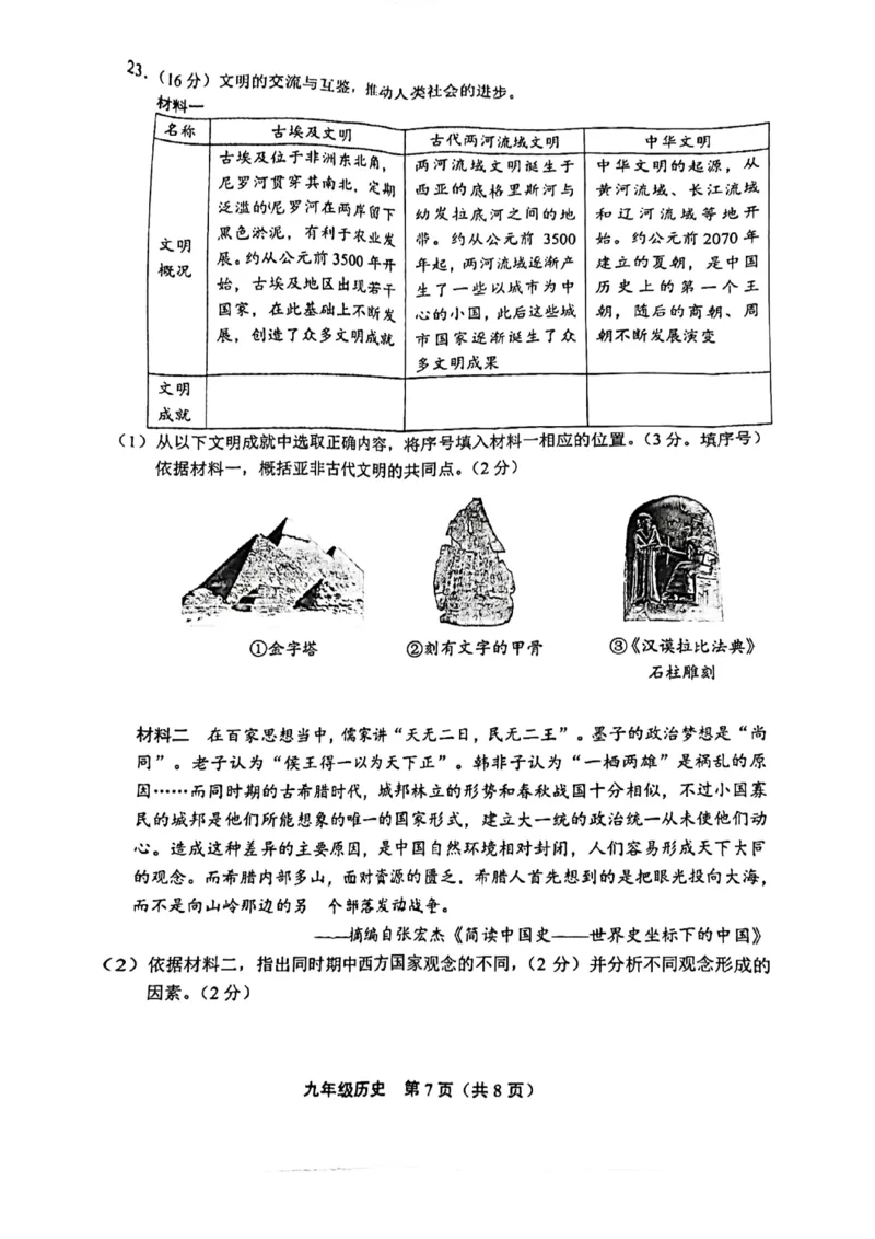 北京市丰台区2023-2024学年九年级上学期期中考试历史试题(1)_北京初中期末题_C605-京七八九_B京历史七八九_北京9上历史_北京历史9上期中