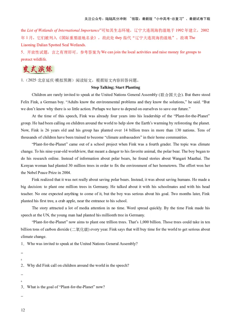 专题13阅读表达（答题模板）（解析版）_02中考总复习（2026版更新中）_03-英语-中考总复习_2025中考复习资料_2025年中考英语答题方法模板