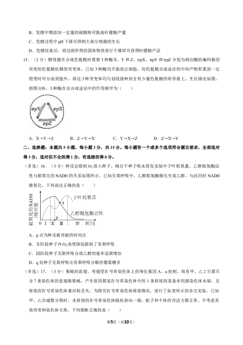2024年高考生物真题（山东自主命题）（原卷版）_全国卷+地方卷_6.生物_1.生物高考真题试卷_2024年高考-生物_2024年山东自主命题-生物