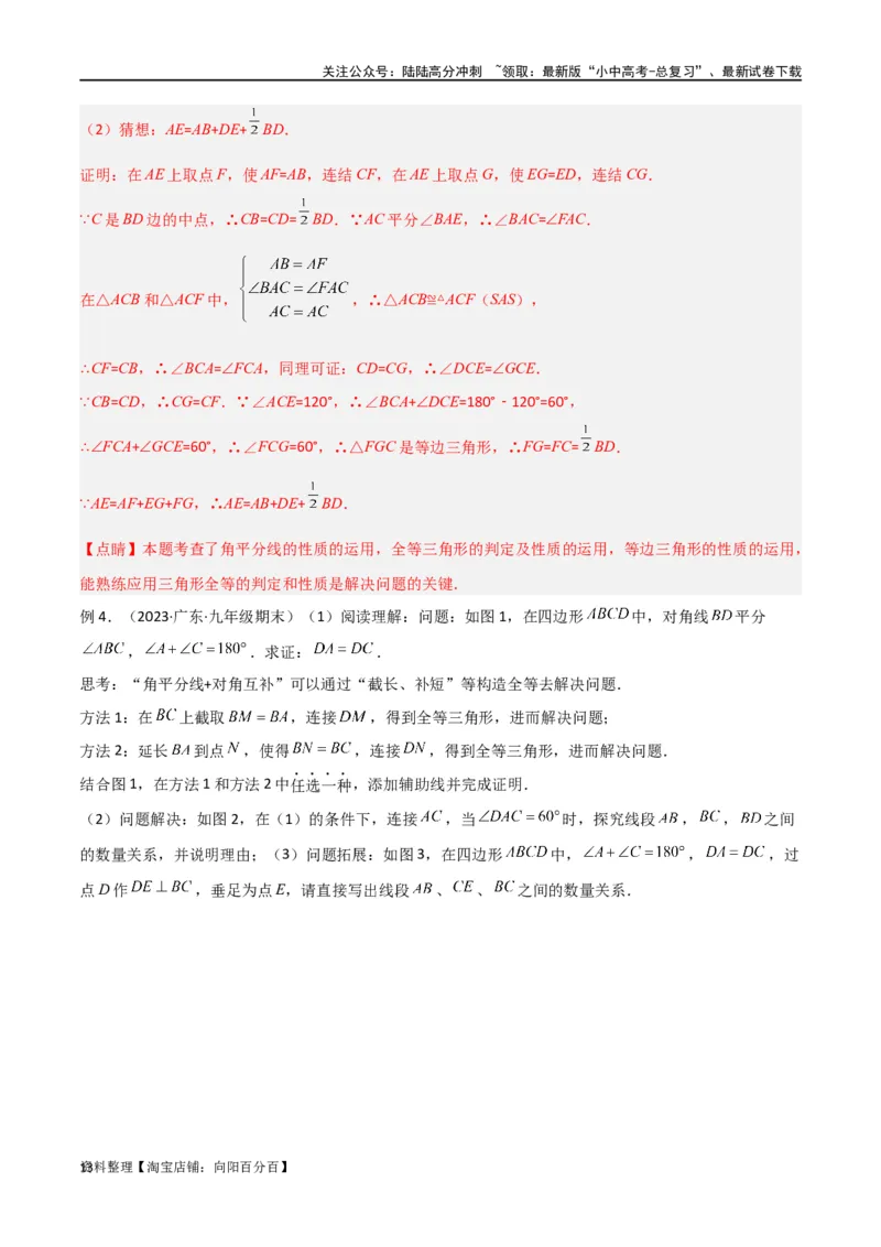 专题13全等模型-倍长中线与截长补短模型（解析版）_02中考总复习（2026版更新中）_02-数学-中考总复习_2024年中考复习资料_专项复习资料_答案解析版
