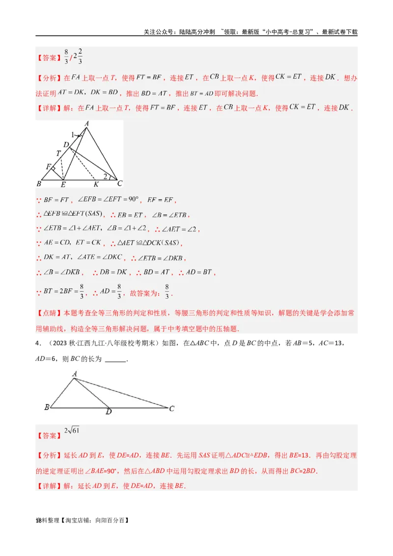 专题13全等模型-倍长中线与截长补短模型（解析版）_02中考总复习（2026版更新中）_02-数学-中考总复习_2024年中考复习资料_专项复习资料_答案解析版