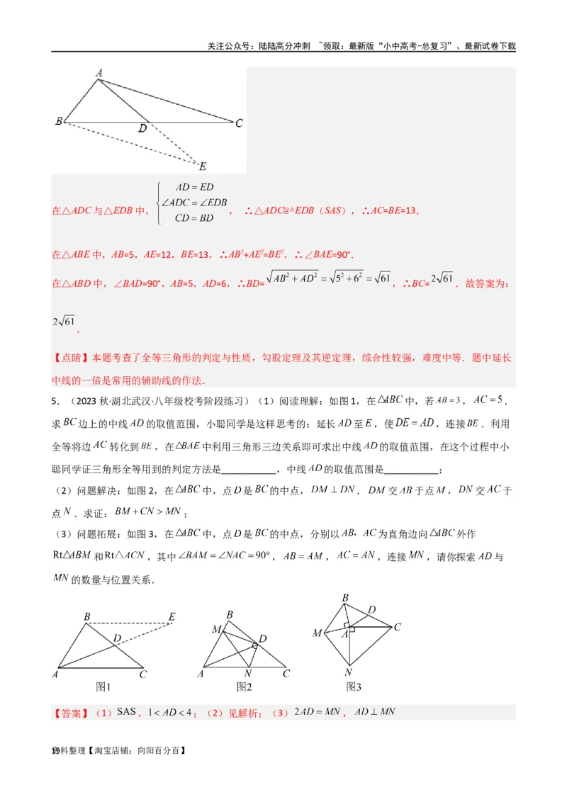 专题13全等模型-倍长中线与截长补短模型（解析版）_02中考总复习（2026版更新中）_02-数学-中考总复习_2024年中考复习资料_专项复习资料_答案解析版