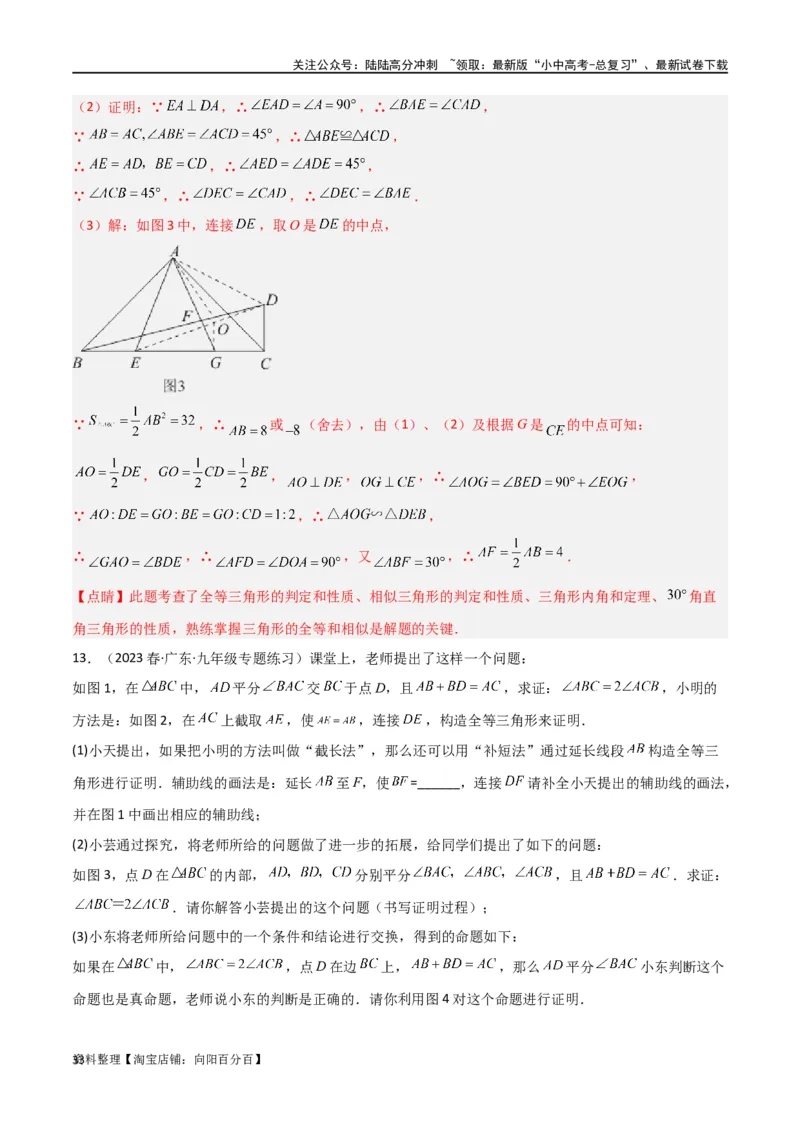 专题13全等模型-倍长中线与截长补短模型（解析版）_02中考总复习（2026版更新中）_02-数学-中考总复习_2024年中考复习资料_专项复习资料_答案解析版