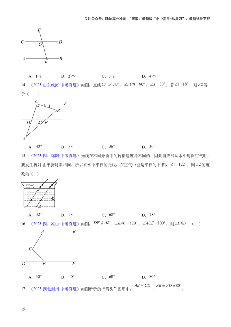 专题13几何图形初步与平行线（全国通用）（原卷版）_02中考总复习（2026版更新中）_02-数学-中考总复习_2026年中考复习（更新中）