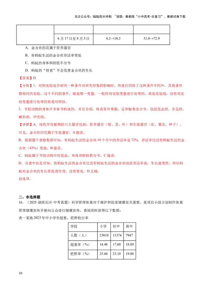 专题15科学探究（全国通用）（解析版）_02中考总复习（2026版更新中）_08-生物-中考总复习_2026年中考复习（更新中）_好题汇编三年（2023-2025）中考生物真题分类汇编（全国通用）