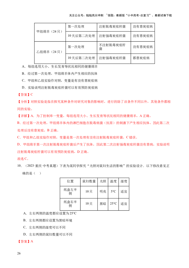 专题15科学探究（全国通用）（解析版）_02中考总复习（2026版更新中）_08-生物-中考总复习_2026年中考复习（更新中）_好题汇编三年（2023-2025）中考生物真题分类汇编（全国通用）