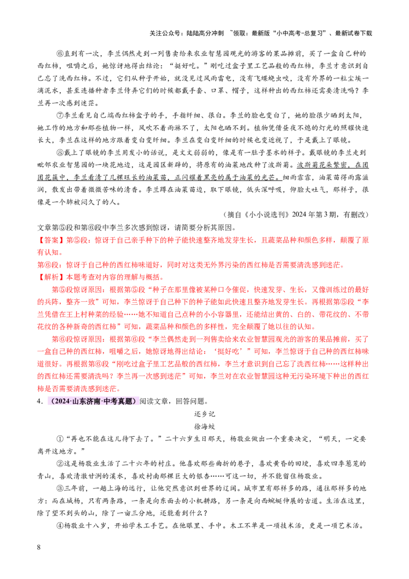 专题15内容理解与概括（讲练）（解析版）_02中考总复习（2026版更新中）_01-语文-中考总复习_2025年中考资料_2025中考二轮课件ppt+讲义+练习语文_讲义练习