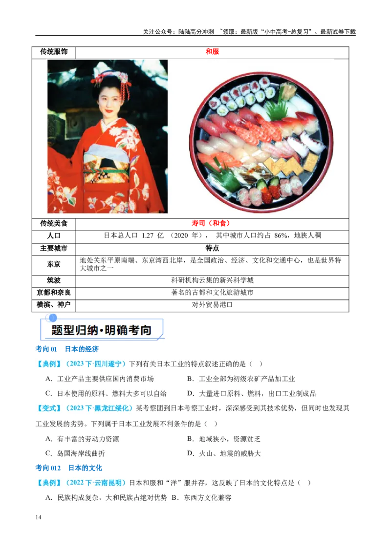 专题13日本和埃及（讲义）（原卷版）_02中考总复习（2026版更新中）_09-地理-中考总复习_2024年中考复习资料_一轮复习_❤2024年中考地理一轮复习讲练测（全国通用）_配套讲义
