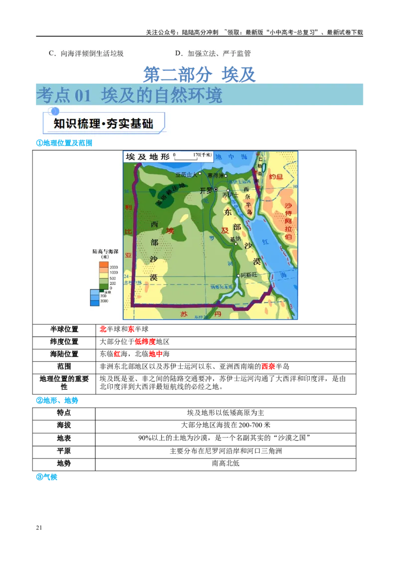 专题13日本和埃及（讲义）（原卷版）_02中考总复习（2026版更新中）_09-地理-中考总复习_2024年中考复习资料_一轮复习_❤2024年中考地理一轮复习讲练测（全国通用）_配套讲义