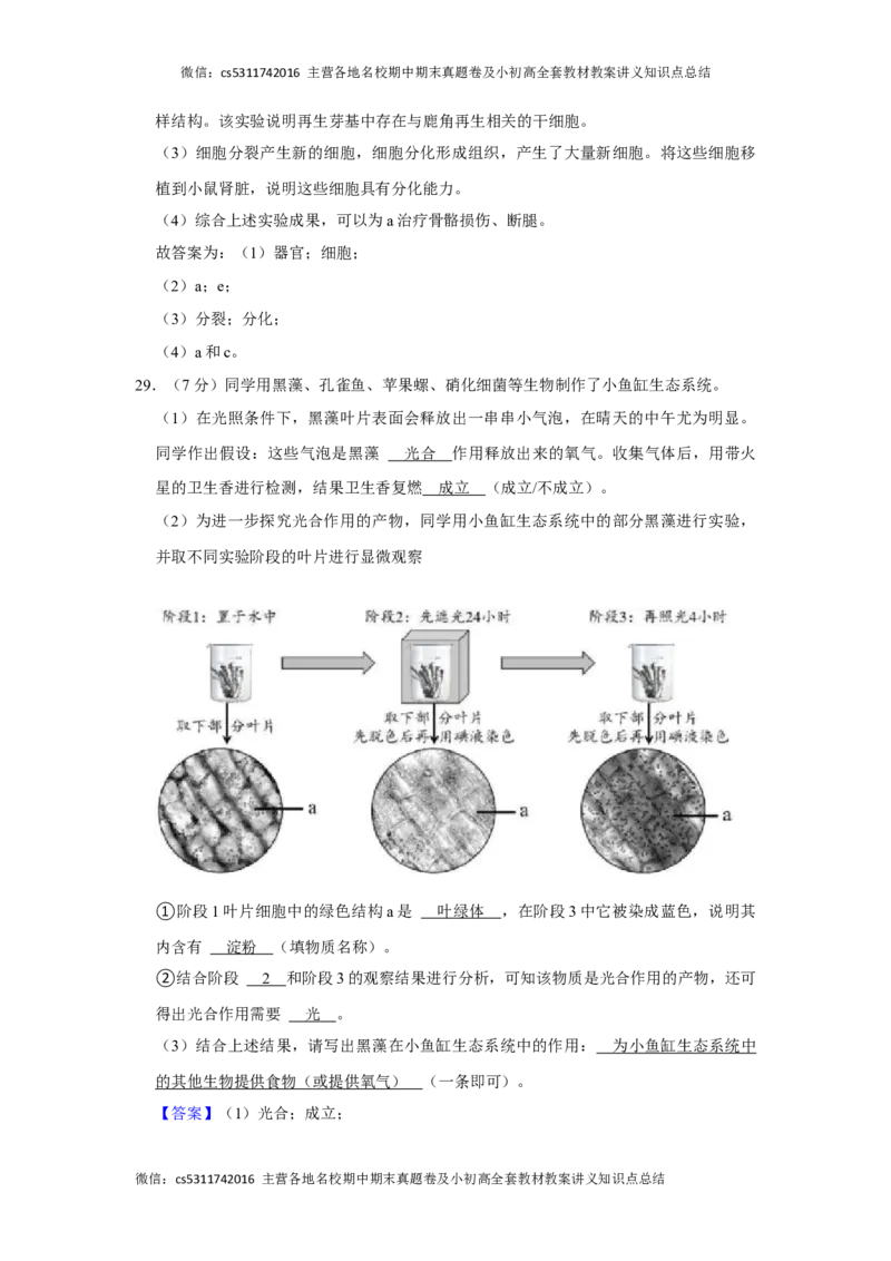 北京市昌平区2023-2024学年七年级上学期期末生物试卷(1)_北京初中期末题_C605-京七八九_B京生物七八九_北京7上生物_2022-2024_北京生物7上期末