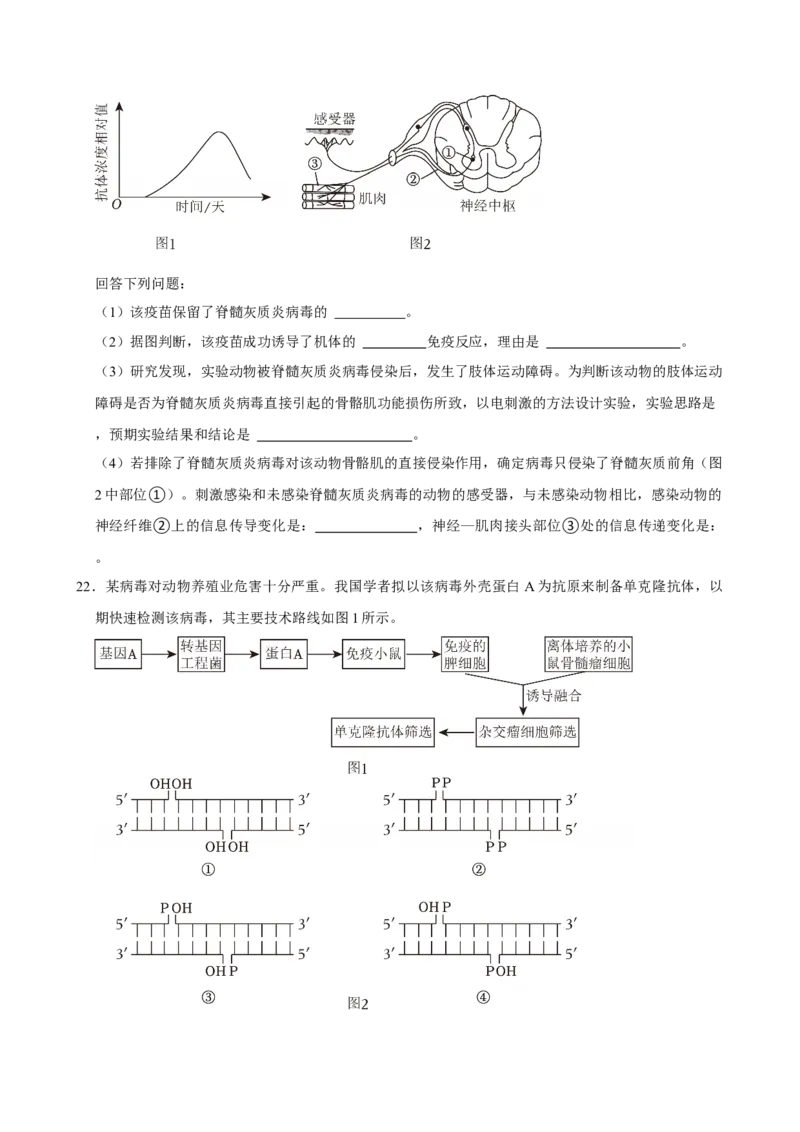 2023年高考生物真题（湖北自主命题）（原卷版）_全国卷+地方卷_6.生物_1.生物高考真题试卷_2023年高考-生物_2023年湖北自主命题
