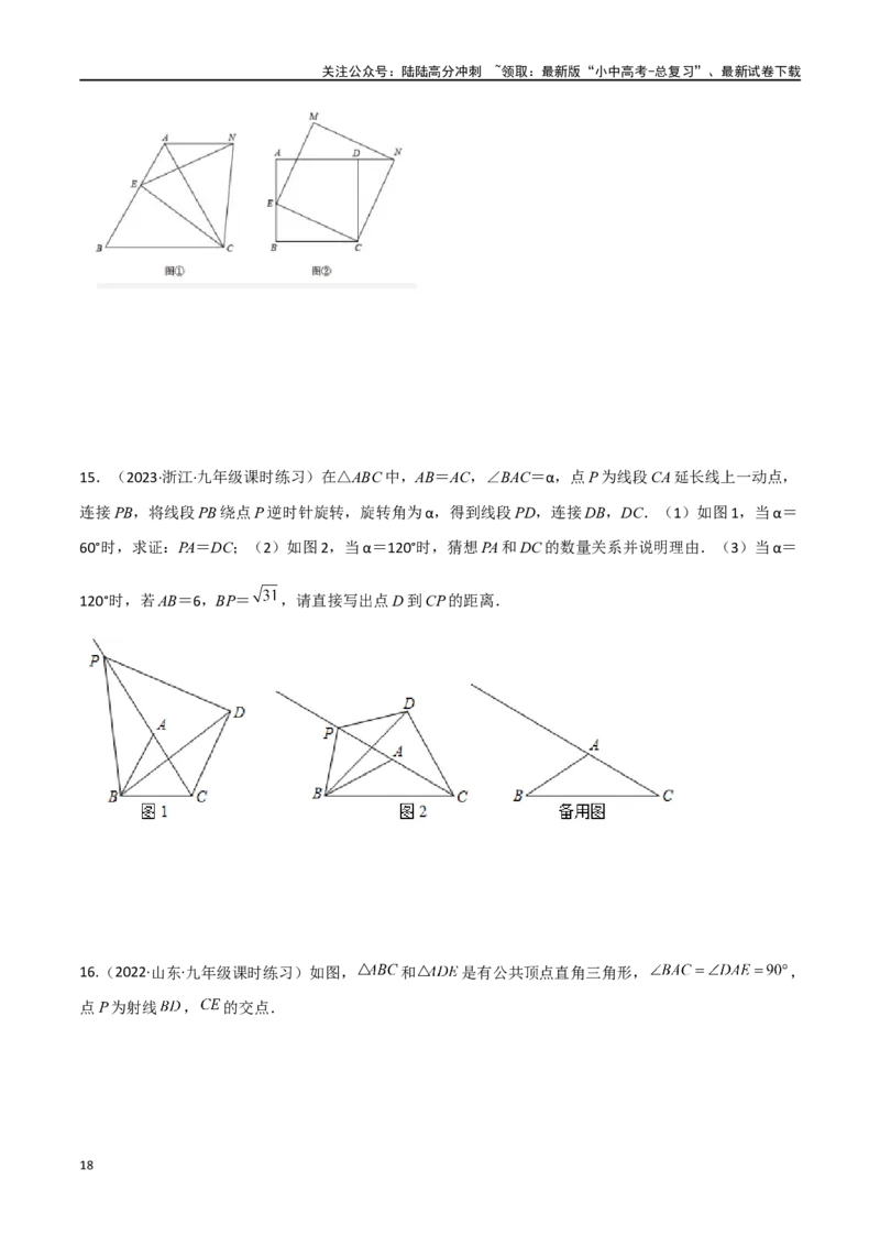 专题15全等与相似模型-手拉手模型（原卷版）_02中考总复习（2026版更新中）_02-数学-中考总复习_2024年中考复习资料_专项复习资料